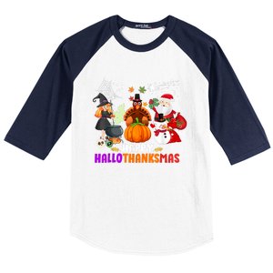 Funny Witch Turkey Santa Happy HalloThanksMas Costume Baseball Sleeve Shirt