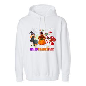 Funny Witch Turkey Santa Happy HalloThanksMas Costume Garment-Dyed Fleece Hoodie