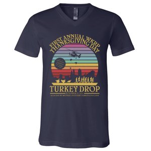 Funny WKRP Thanksgiving Turkey Drop Funny Retro V-Neck T-Shirt