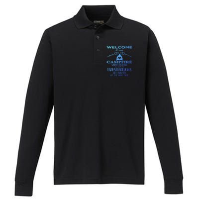 Funny Welcome To Our Campfire Lets Get Toasted Cute Gift Performance Long Sleeve Polo