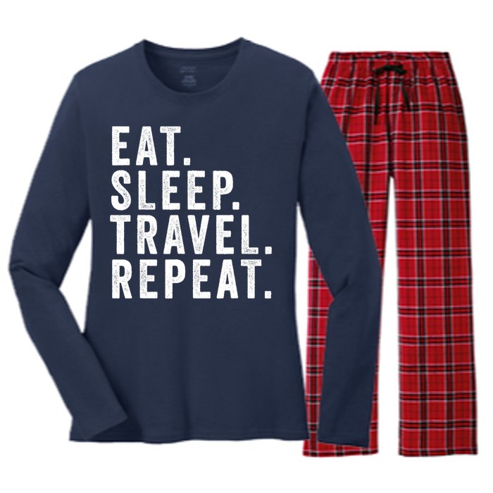 Funny World Traveler Agent Travel Adventure Traveling Gift Women's Long Sleeve Flannel Pajama Set 