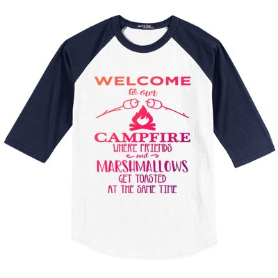 Funny Welcome To Our Campfire Lets Get Toasted Cute Gift Baseball Sleeve Shirt