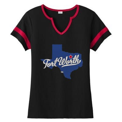 Fort Worth Texas TX Map Ladies Halftime Notch Neck Tee