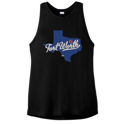 Fort Worth Texas TX Map Ladies PosiCharge Tri-Blend Wicking Tank