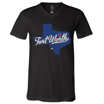 Fort Worth Texas TX Map V-Neck T-Shirt