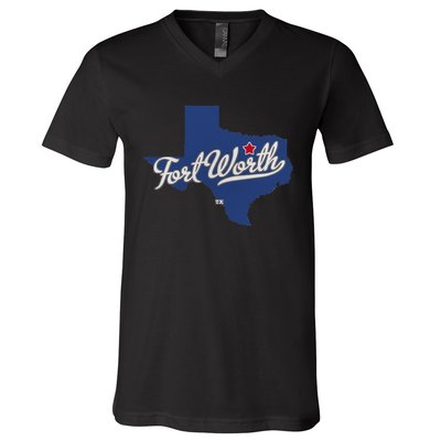 Fort Worth Texas TX Map V-Neck T-Shirt