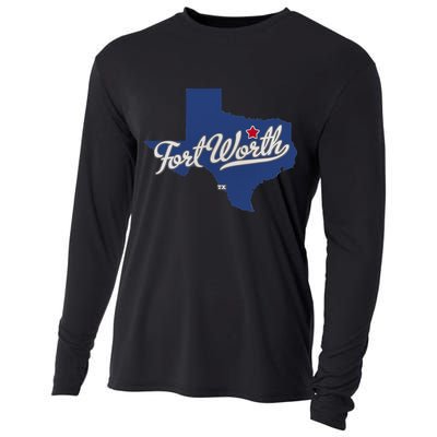 Fort Worth Texas TX Map Cooling Performance Long Sleeve Crew