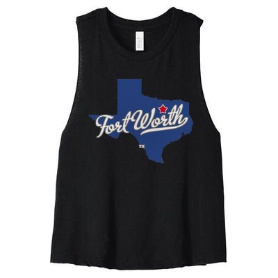 Fort Worth Texas TX Map Women's Racerback Cropped Tank