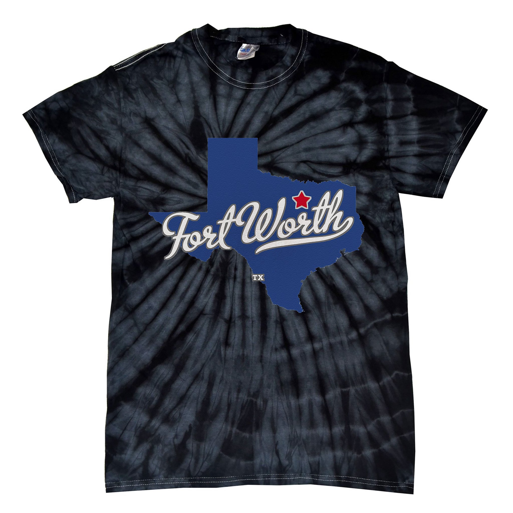 Fort Worth Texas TX Map Tie-Dye T-Shirt