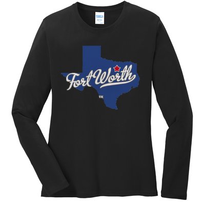 Fort Worth Texas TX Map Ladies Long Sleeve Shirt