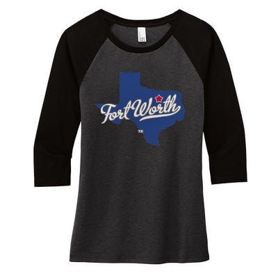 Fort Worth Texas TX Map Women's Tri-Blend 3/4-Sleeve Raglan Shirt