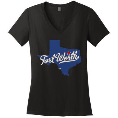 Fort Worth Texas TX Map Women's V-Neck T-Shirt