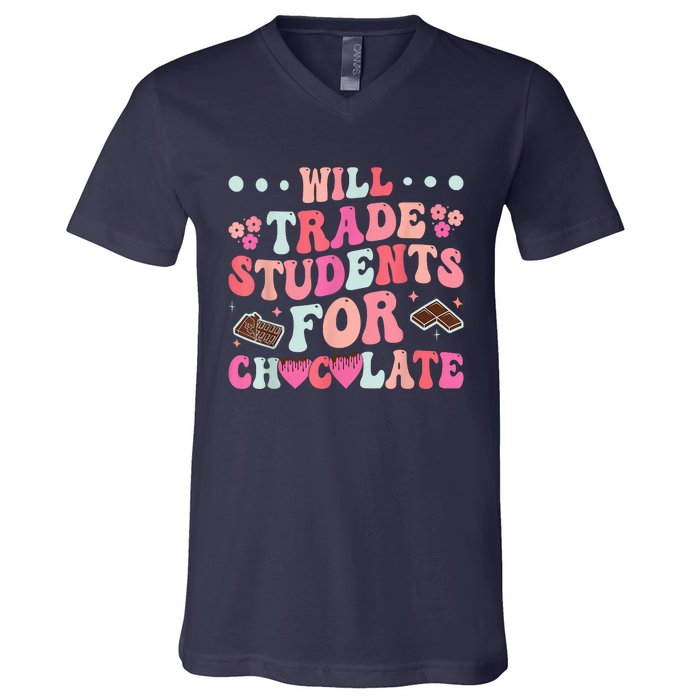 Funny Will Trade Students For Chocolate Teacher V-Neck T-Shirt