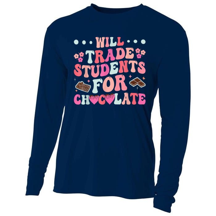 Funny Will Trade Students For Chocolate Teacher Cooling Performance Long Sleeve Crew