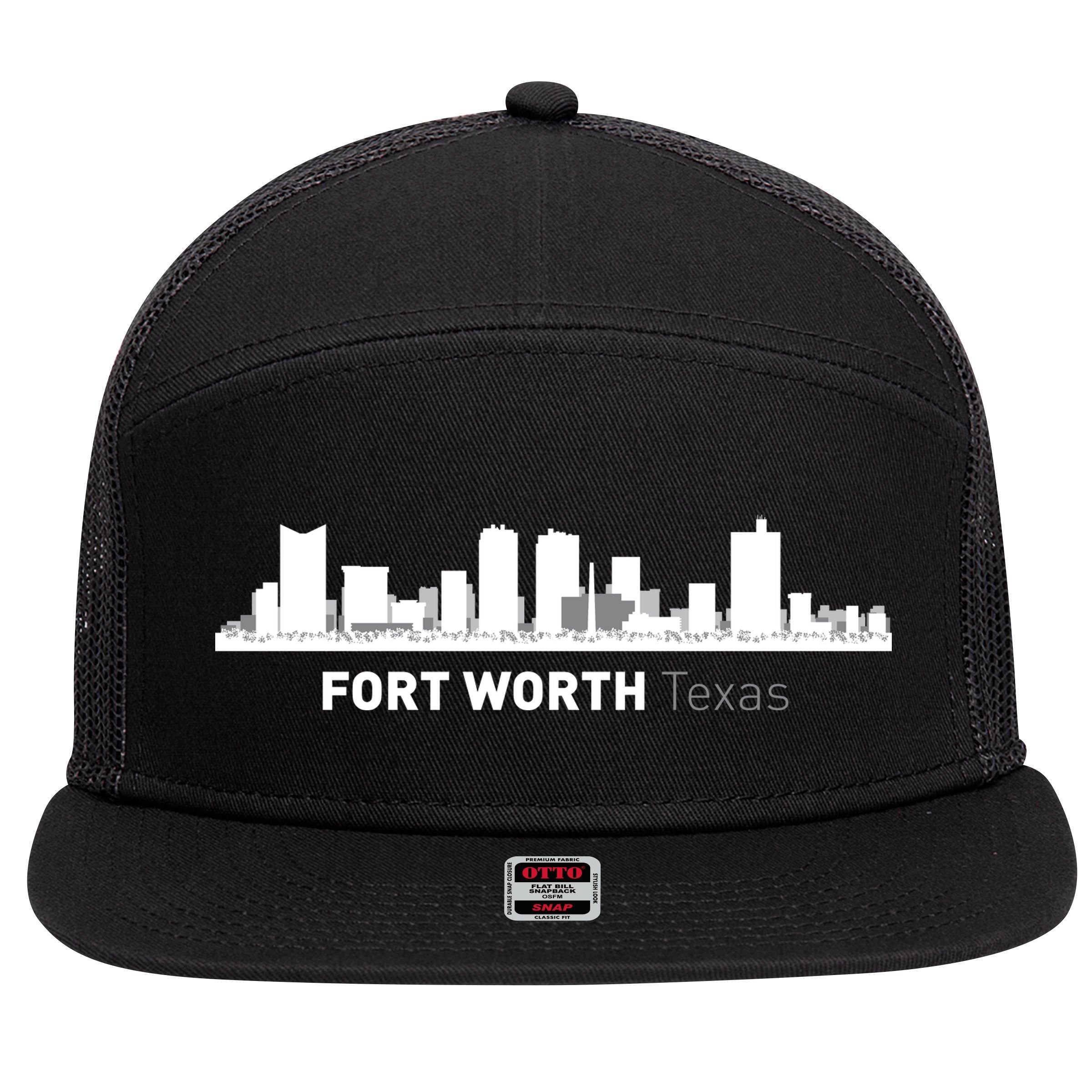 Fort Worth Texas Skyline 7 Panel Mesh Trucker Snapback Hat