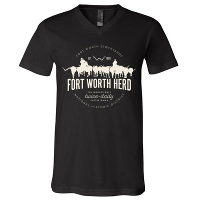Fort Worth Texas Stockyards And Rodeo Cowboy V-Neck T-Shirt