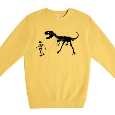 Funny Walking Trex Skeleton Gift Dinosaur Fan Funny Gift Premium Crewneck Sweatshirt