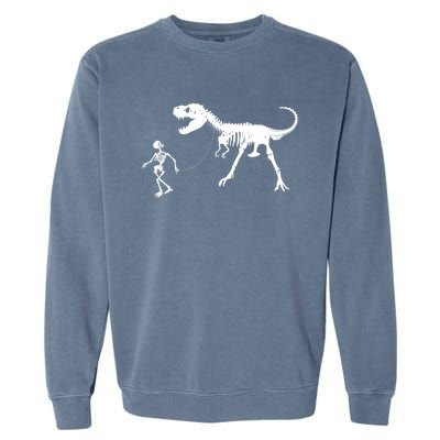 Funny Walking Trex Skeleton Gift Dinosaur Fan Funny Gift Garment-Dyed Sweatshirt