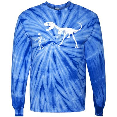 Funny Walking Trex Skeleton Gift Dinosaur Fan Funny Gift Tie-Dye Long Sleeve Shirt