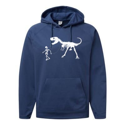 Funny Walking Trex Skeleton Gift Dinosaur Fan Funny Gift Performance Fleece Hoodie