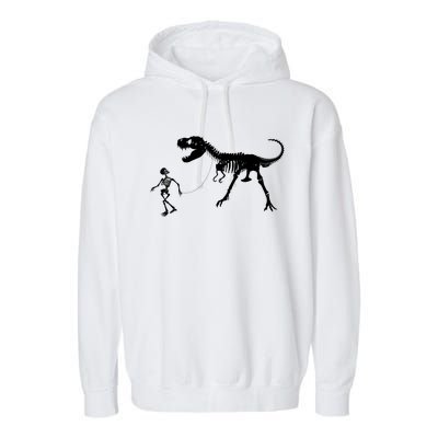 Funny Walking Trex Skeleton Gift Dinosaur Fan Funny Gift Garment-Dyed Fleece Hoodie