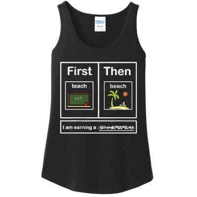 First We Teach Then We Beach Teacher Summer Vacation Ladies Essential Tank