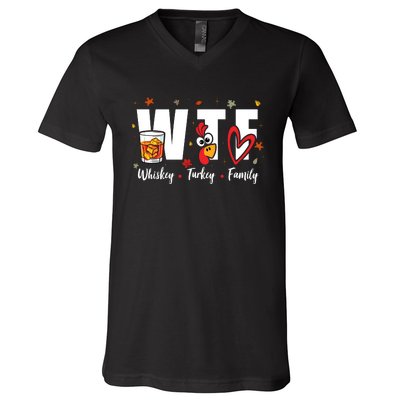 Funny Whiskey Turkey Family Bourbon Lovers Thanksgiving V-Neck T-Shirt