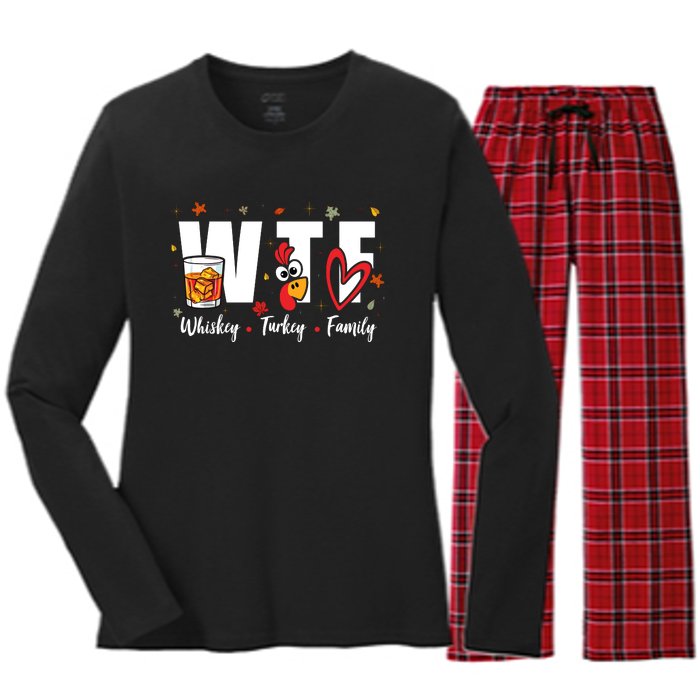 Funny Whiskey Turkey Family Bourbon Lovers Thanksgiving Women's Long Sleeve Flannel Pajama Set 