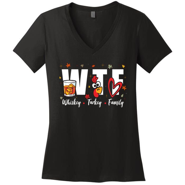 Funny Whiskey Turkey Family Bourbon Lovers Thanksgiving Women's V-Neck T-Shirt