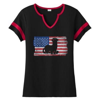 Ferret With The Usa Flag United States Of America Retro Gift Ladies Halftime Notch Neck Tee