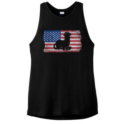 Ferret With The Usa Flag United States Of America Retro Gift Ladies PosiCharge Tri-Blend Wicking Tank