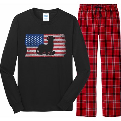 Ferret With The Usa Flag United States Of America Retro Gift Long Sleeve Pajama Set