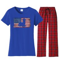 Ferret With The Usa Flag United States Of America Retro Gift Women's Flannel Pajama Set