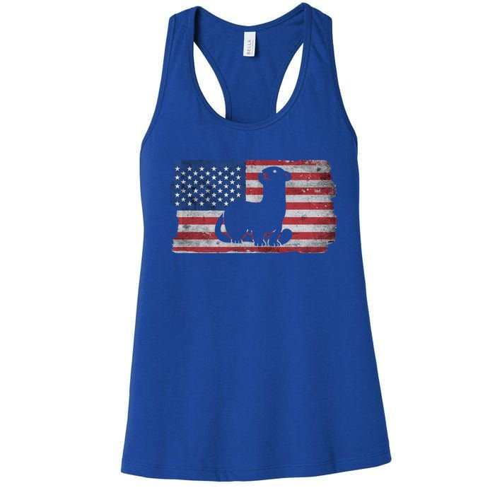 Ferret With The Usa Flag United States Of America Retro Gift Women's Racerback Tank