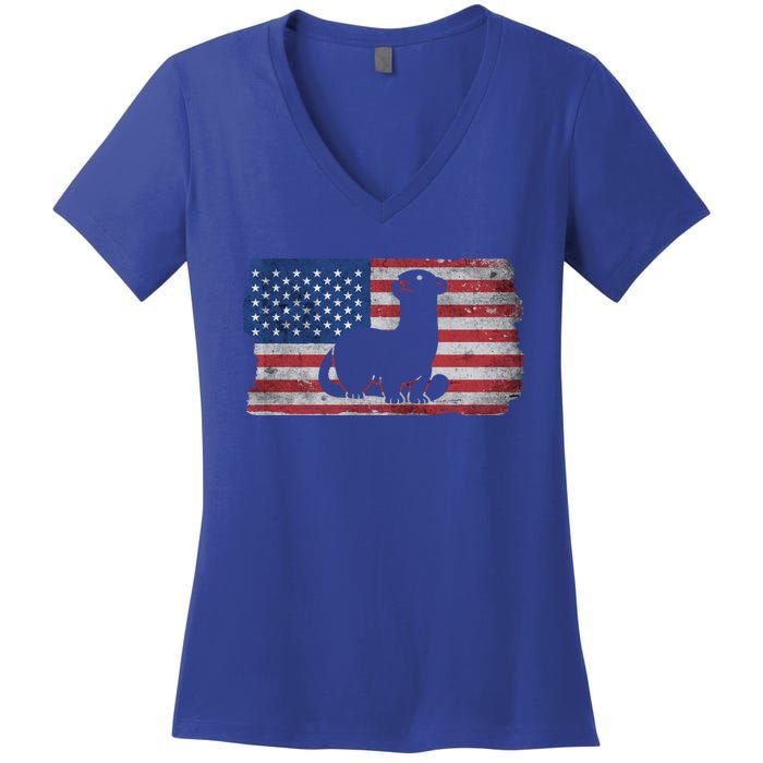 Ferret With The Usa Flag United States Of America Retro Gift Women's V-Neck T-Shirt