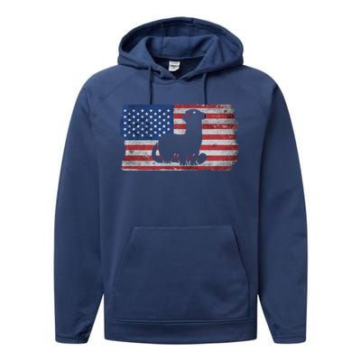 Ferret With The Usa Flag United States Of America Retro Gift Performance Fleece Hoodie