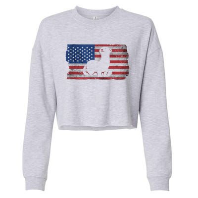 Ferret With The Usa Flag United States Of America Retro Gift Cropped Pullover Crew