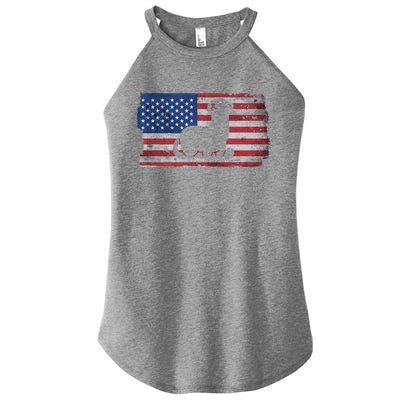 Ferret With The Usa Flag United States Of America Retro Gift Women's Perfect Tri Rocker Tank