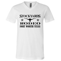 Fort Worth Texas Stockyards And Rodeo Cowboy Design V-Neck T-Shirt