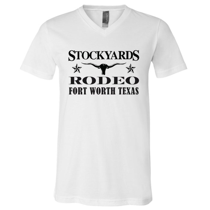 Fort Worth Texas Stockyards And Rodeo Cowboy Design V-Neck T-Shirt