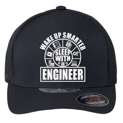 Funny Wake Up Smarter Sleep With A Engineer Flexfit Unipanel Trucker Cap