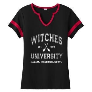 Funny Witches University Salem Massachusetts Witch College Ladies Halftime Notch Neck Tee