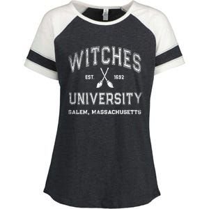 Funny Witches University Salem Massachusetts Witch College Enza Ladies Jersey Colorblock Tee