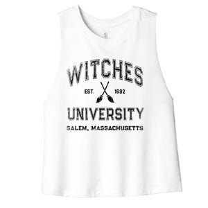 Funny Witches University Salem Massachusetts Witch College Women's Racerback Cropped Tank