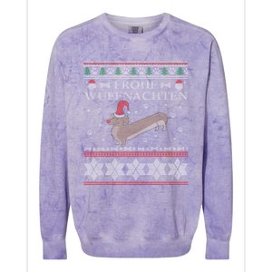 Frohe WuffnäChs Ugly Christmas Sweater Dachshund Woofmas Gift Colorblast Crewneck Sweatshirt