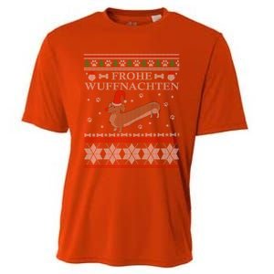 Frohe WuffnäChs Ugly Christmas Sweater Dachshund Woofmas Gift Cooling Performance Crew T-Shirt