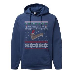 Frohe WuffnäChs Ugly Christmas Sweater Dachshund Woofmas Gift Performance Fleece Hoodie