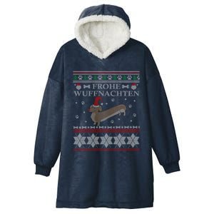 Frohe WuffnäChs Ugly Christmas Sweater Dachshund Woofmas Gift Hooded Wearable Blanket