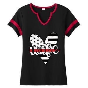 Fire Wife Us Flag Proud Firefighter Wife Funny Gift Ladies Halftime Notch Neck Tee