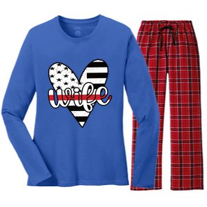 Fire Wife Us Flag Proud Firefighter Wife Funny Gift Women's Long Sleeve Flannel Pajama Set 